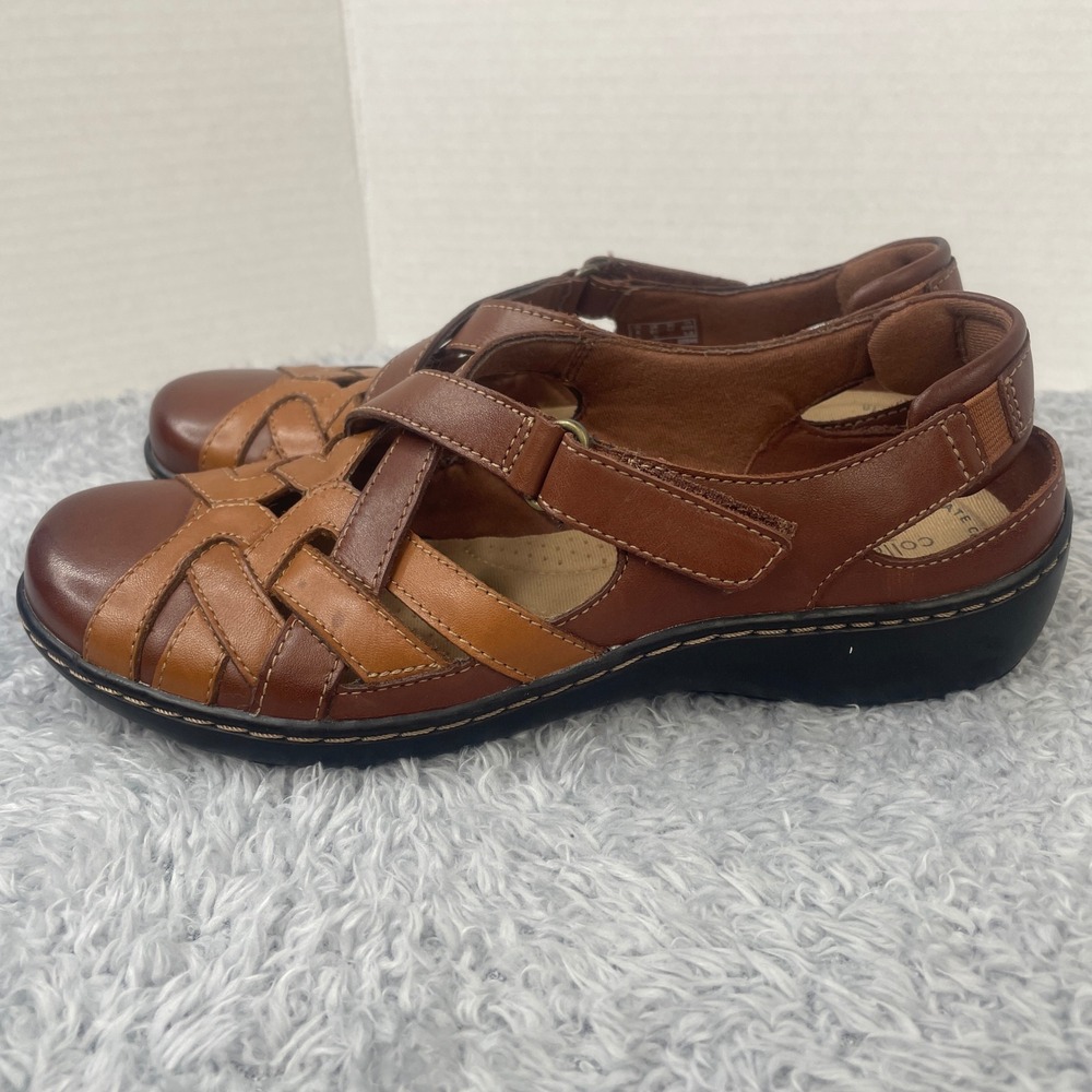 Clarks‎ Sandals Womens 6.5 Brown Leather Woven Fisherman Ultimate Comfort